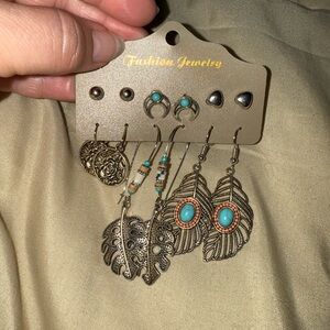 New Fashion Jewelry Boho Leaf and Turquoise Earring Set